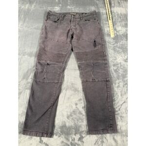 RING OF FIRE Men's Size 34x30 Slim Fit Biker Moto Distressed Ripped Jeans Gray